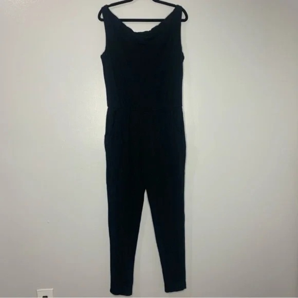 Garnet Hill Women's Jumpsuit Black Sleeveless Lounge Boho Comfort Pockets Size 8